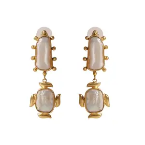 XPNSV Luxe Gold Baroque Pearl Luster Earrings | Anti Tarnish, Light Weight, Handmade | Daily/Party/Office Wear Stylish Trendy Jewellery | Latest Fashion for Women, Girls and Her