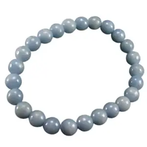 RRJEWELZ Natural Angelite Anhydrite 8mm Round Shape Smooth Cut Beads 8 Inch Stretchable Bracelet For Men & Women. Unisex Bracelet For Healing, Meditation, Prosperity, Gift & Luck|STBR_RR_09743_8.0