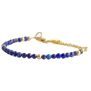 LKBEADS Gold Plated Bracelet with Blue Faceted Lapis Lazuli Beads – Round 3.5mm – 7 inch Adjustable – For Men & Women|LK_STACK_04334
