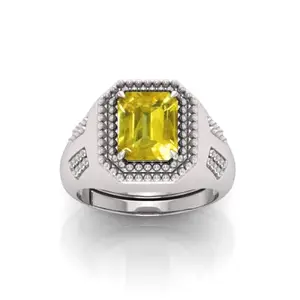 MBVGEMS Yellow Sapphire Ring 5.25 Ratti Yellow Sapphire Pukhraj Gemstone Panchdhatu Ring Adjustable Ring Size 16-22 for Men and Women