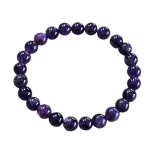 Lady Works natural amethyst 8mm round shape smooth cut beads stretchable bracelet for men & women. unisex 8 inch stretchable bracelet for healing, meditation, prosperity, gift & luck|LW_BRST_09817_8.0