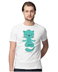 Men's Regular Fit T-Shirt Meditating Cat - Floating in Peace 100% Cotton T-Shirt White; _MECAFIMEN-White 2XL Men Round_bz