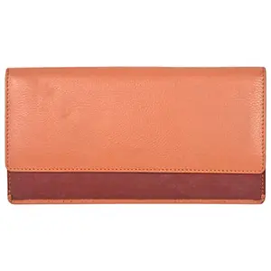 LMN Genuine Orange Red Color Leather Purse Wallet for Women ML_5102 (10 Credit Card Slots)