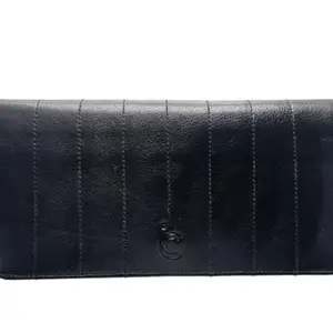 ICORDO Ladies Original Leather Wallet (Black Stitching Design)