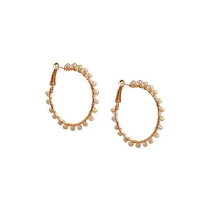 Zephyrr Elegant Traditional Golden Hoop Earrings Set With Small Pearl Beads For Women And Girls (JAE-5009)