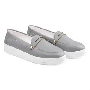 YUVRATO BAXI Women's Synthetic Pu Leather Material Grey Casual Slip-On Loafers and Moccasion Shoes. - 40 UK