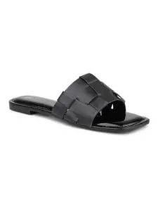 Inc.5 Women Black Textured Open Toe Flats