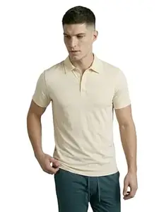 TECHNOSPORT Men Solid Casual Fit Athletic Polo T Shirt COTFLEX Memory Stretch Polyester Polo Tshirt for Men Office Casual Smart Travel Golf Weekend Wear
