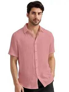 WIZOON Men’s Black Casual Cotton Shirt | Regular Fit Short Sleeve Button-Down | Shirts for man | Spread Collar | man Stylish