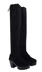 JM LOOKS Stylish Solid Heels Long Boots For Womens & Girls Black color