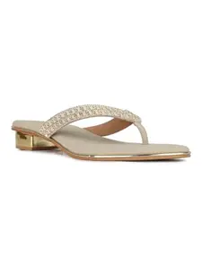 Inc.5 Womens Golden Ethnic Embellished T-Strap Flats
