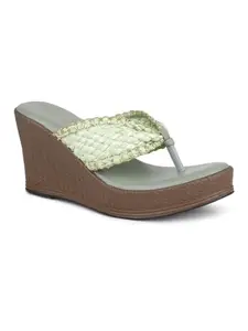 Inc.5 Women Green Textured Embellished Wedge Sandals