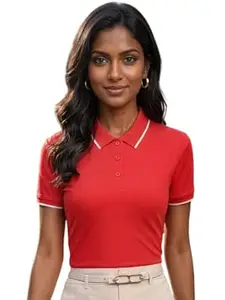 FERY LONDON Women’s Matty Fabric Polo T-Shirt | Stylish Collar Design with Contrast Detail | Short Sleeve Casual & Office Wear Top