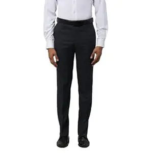 Park Avenue Men's Mid Rise Structure Pattern Regular Fit Polyester Blend Flat Front Formal Trouser