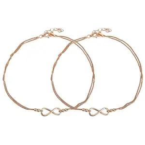 ZAVYA 925 Sterling Silver Modest Infinity Rose Gold Anklet (Pair) | Gift for Wife and Girlfriend | With Certificate of Authenticity & 925 Stamp