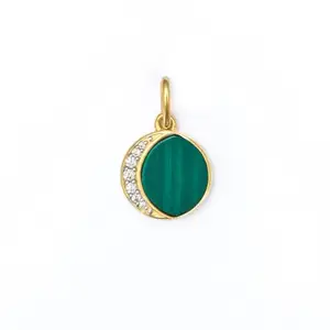 CHIVRI 925 Hallmark Glamorous Green Malachite Pendant with Cubic Zirconia, Luxe Gold Finish | With Certificate Of Authenticity & 925 Stamp | Gifts for Women's & Girls