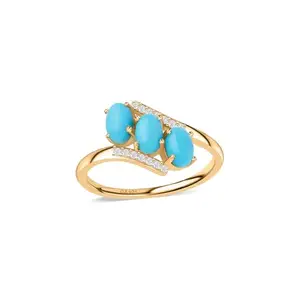 Ornate Jewels 925 Silver 18K Gold Plated Turquoise Triology Ring for Women | With Certificate of Authenticity and 925 Stamp | Life-time Warranty*