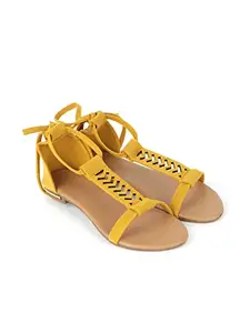 WZAYA Women Punch Gladiator Sandals (37) - Yellow