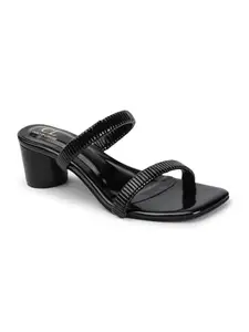 Carlton London Women Black Comfortable Casual Sandal with Block Heels, Square Toe for Casual and Wear (38)
