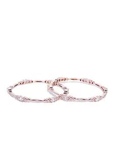 Priyaasi Rose Gold-Plated with Diamond Love Bangles for Women (Rose Gold)
