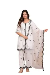 Kapu ethnic India Women's Cotton Embroidery Work Straight Kurti with pant and Dupatta Set
