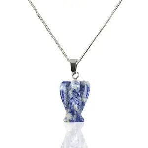 Reiki Crystal Products Men's and Women's Sodalite Angel Shape Crystal Stone Pendant with Metal Chain for Reiki Healing | Size 20-25 mm (Color : Blue)