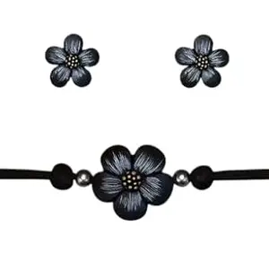 BeautifulTerracotta Handmade Jewellery Set with necklace and earring, Women's Contemporary Terracotta Necklace - (Black, Free Size)