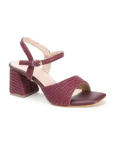 Carlton London Women Maroon Stylish Fashion Embellished Sandals for Outdoor, Party, Wedding and Holidays with Block Heels (38)