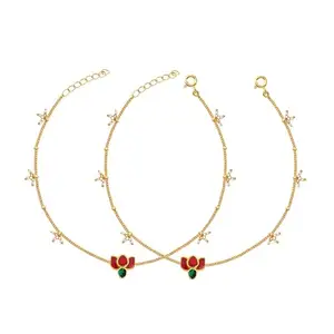 Unniyarcha Gold Plated Silver Lotus graceful SINGLE anklet for Women