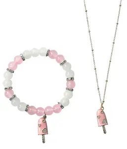 SUPER SOFTENER 2 Pcs Combo Latest Stylish Candy Charm Bead Bracelet and Pendant Necklace Combo Jewellery Set for Women Pendant Necklace & Bracelet Gifts for Girls And Women