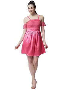 MARC LOUIS Satin Women Shoulder Straps Cold Shoulder Sleeves Lace Dress 2685 L Pink
