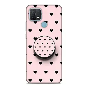 Screaming Ranngers Designer Printed Hard Matt Finish Mobile Case Back Cover with Mobile Holder for Oppo A15 / A15S (Pattern/Girl Design/Pink/Heart)