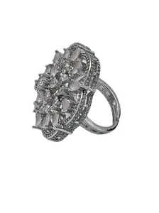 Shubh Design Light Pink & Silver Alloy Ring with Stones – Adjustable Jewelry for Every Occasion