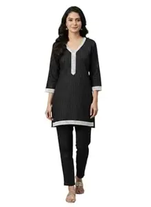 TRUNESS Plus Size Short Black Kurti for Women, Floral Printed Rayon, Comfortable Office & Casual Wear