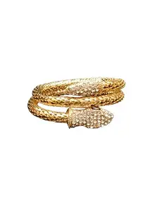 Crystal-Embellished Gold Snake Wrap Bracelet, Textured Coil Design, Fashion Jewellery