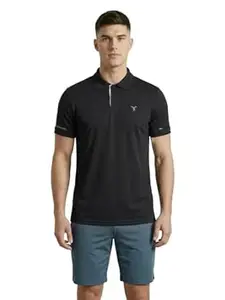 TECHNOSPORT Men's Solid Slim Fit Polo Collar T-Shirt TECHNOCOOL+ Half Sleeve Button Polyester for Gym Running Workout UPF50+ Anti Odour
