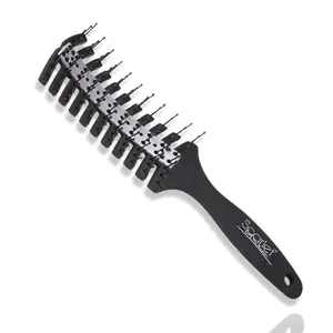 Scarlet Line Professional 7 Rows Curved Shape Ball Tip Bristles Small Air Vented Flat Hair Styling Brush with Plastic Handle For Men n Women_Black