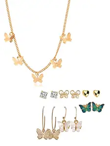 Vembley Combo Of Butterfly Pendant Necklace With Earrings Set