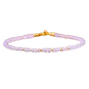 RRJEWELZ Rainbow Moonstone Rondelle Beaded Bracelet – Faceted 3mm Rainbow Stones with Gold Lock – 7 Inch Adjustable link Bracelet for Men & Women|LCBR_RR_05688