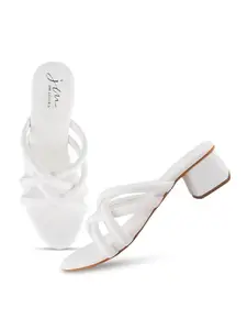 JM LOOKS Women's Block Heel Sandal Strappy Sandal Slip On Sandal Open Round Toe Criss-Cross Strappy Sandal Wedding Party Dress Shoes - White