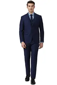 Peter England Polyester Blend Men Navy Solid Slim Fit Formal Three Piece Suit Business Pants Set (PIS3SNSFO66574 40)