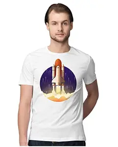 ALLEN BLACK Men's Regular Fit T-Shirt Space Shuttle Launch - Take Off - Velocity Effect 100% Cotton T-Shirt White_SPSHLOFMEN-White 5XL Men Round_