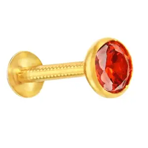 VAMA FASHIONS 14K Gold Diamond Round Ruby Stone Pierced Hoop Nosepin Hypoallergenic Piercing Nose Ring Stud For Women & Girls (Size 6mm)