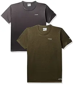 Charged Brisk-002 Melange Round Neck Sports T-Shirt Olive Size 2Xl And Charged Play-005 Interlock Knit Geomatric Emboss Round Neck Sports T-Shirt Dark-Grey Size 2Xl