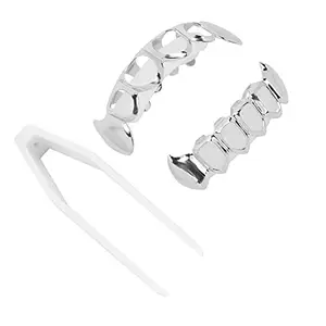 Nunafey Costume Hip Hop Teeth, Hollow Exquisite Compact Portable Decoration Plated Hip Hop Teeth Firm Brass for Dancing Party for Concert Gathering for Men Women(Silver)