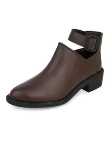 FENTACIA Womens Brown Ankle Strap Boots