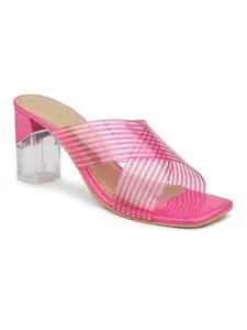 INC.5 Women Rani Pink Transparent & Pink-Toned Striped Block Heels