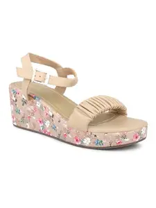 INC.5 Women Beige Textured Wedge Sandals