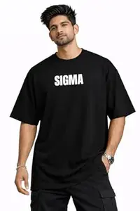 Men’s Sigma Oversized Graphic Printed T-Shirt – Drop Shoulder Casual Streetwear Cotton Loose Fit Round Neck Tee for Men