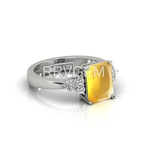 RRVGEM YELLOW SAPPHIRE RING 9.00 Ratti Certified Unheated Untreatet Natural PUKHRAJ RING Silver Plated Adjustable Ring Certified AA++ Natural for Man and Women(Lab - Tested)